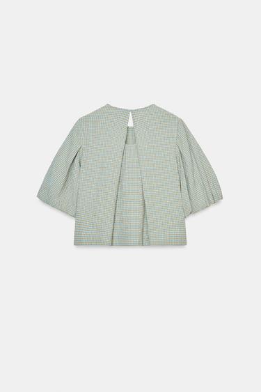 TOP À CARREAUX MANCHES BALLON - Marron-Bleu de Zara - Image 7