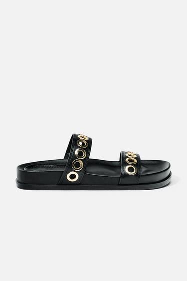 FLAT SANDALS WITH METAL EYELETS - Black by Zara