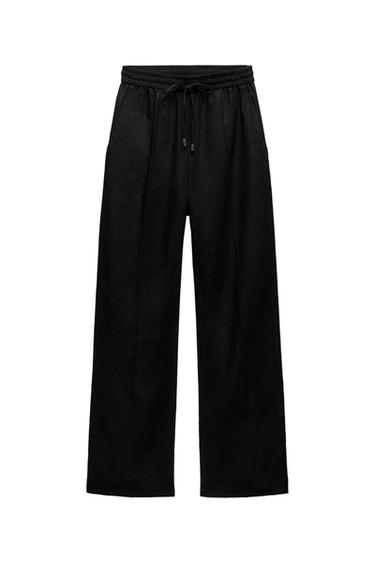 LINEN BLEND STRAIGHT TROUSERS