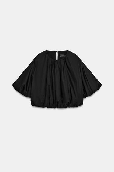 TOP BALLON EN POPELINE - Noir de Zara