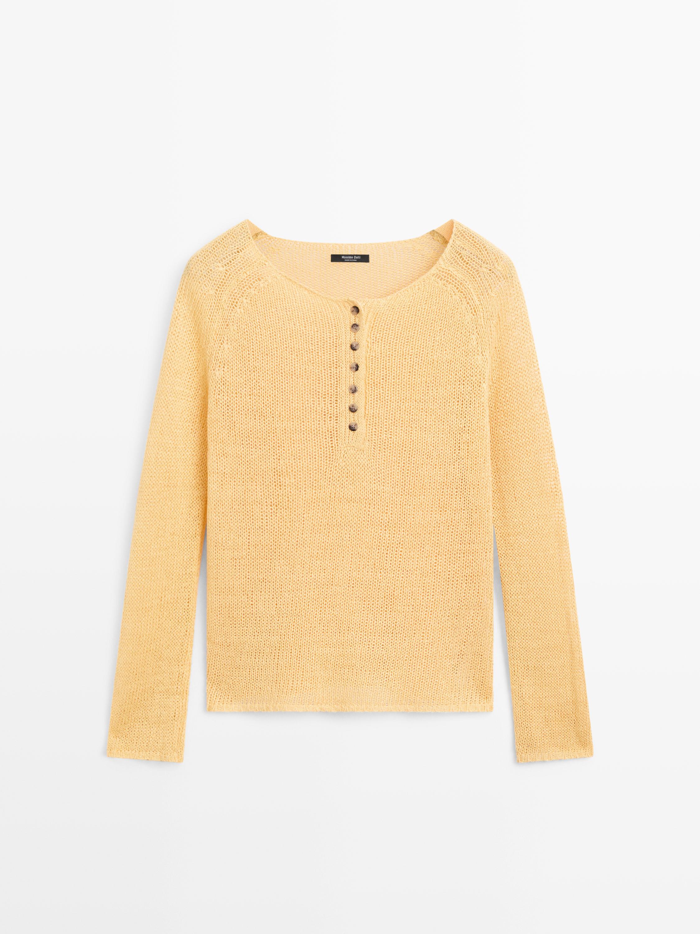 100% linen knit sweater with collar detail