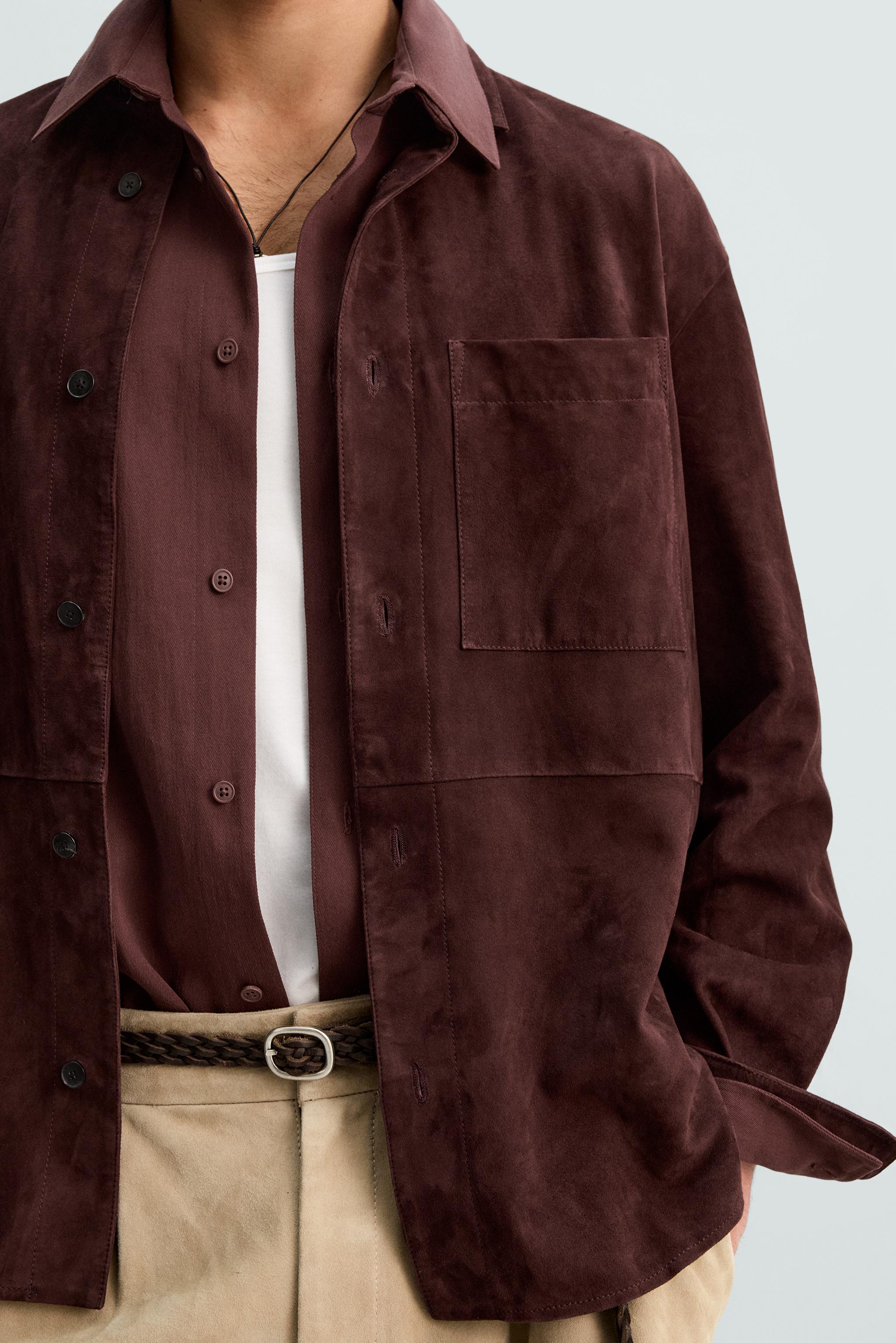 SUEDE LEATHER OVERSHIRT LIMITED EDITION Brown ZARA South Africa
