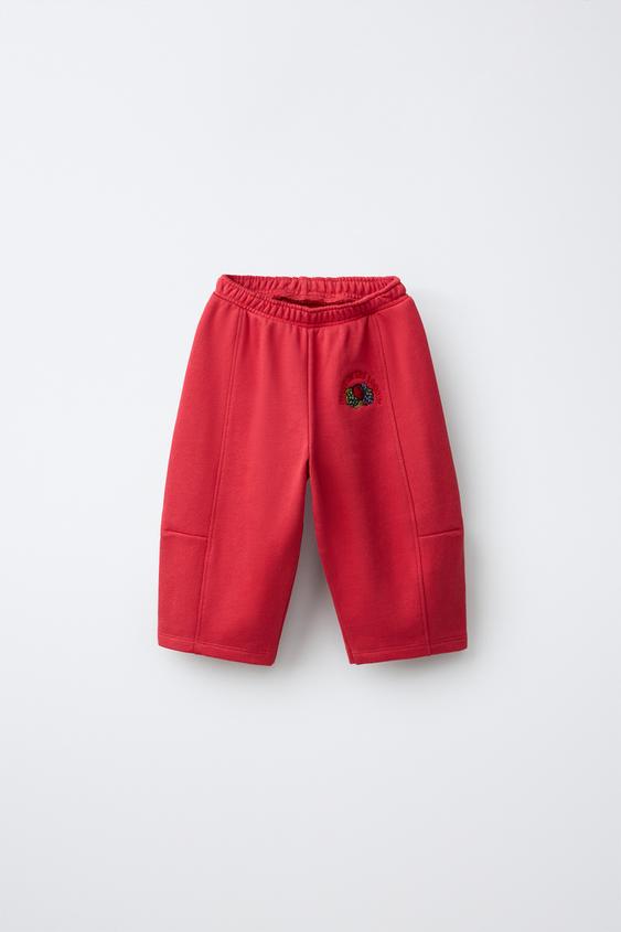 Zara PLIŠANE BALLOON PANTALONE SA VEZOM FRUIT OF THE LOOM™ – tamnocrvena – Slika 0