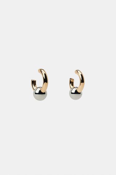 CONTRAST BALL HOOP EARRINGS - Gold / Silver by Zara - Image 2