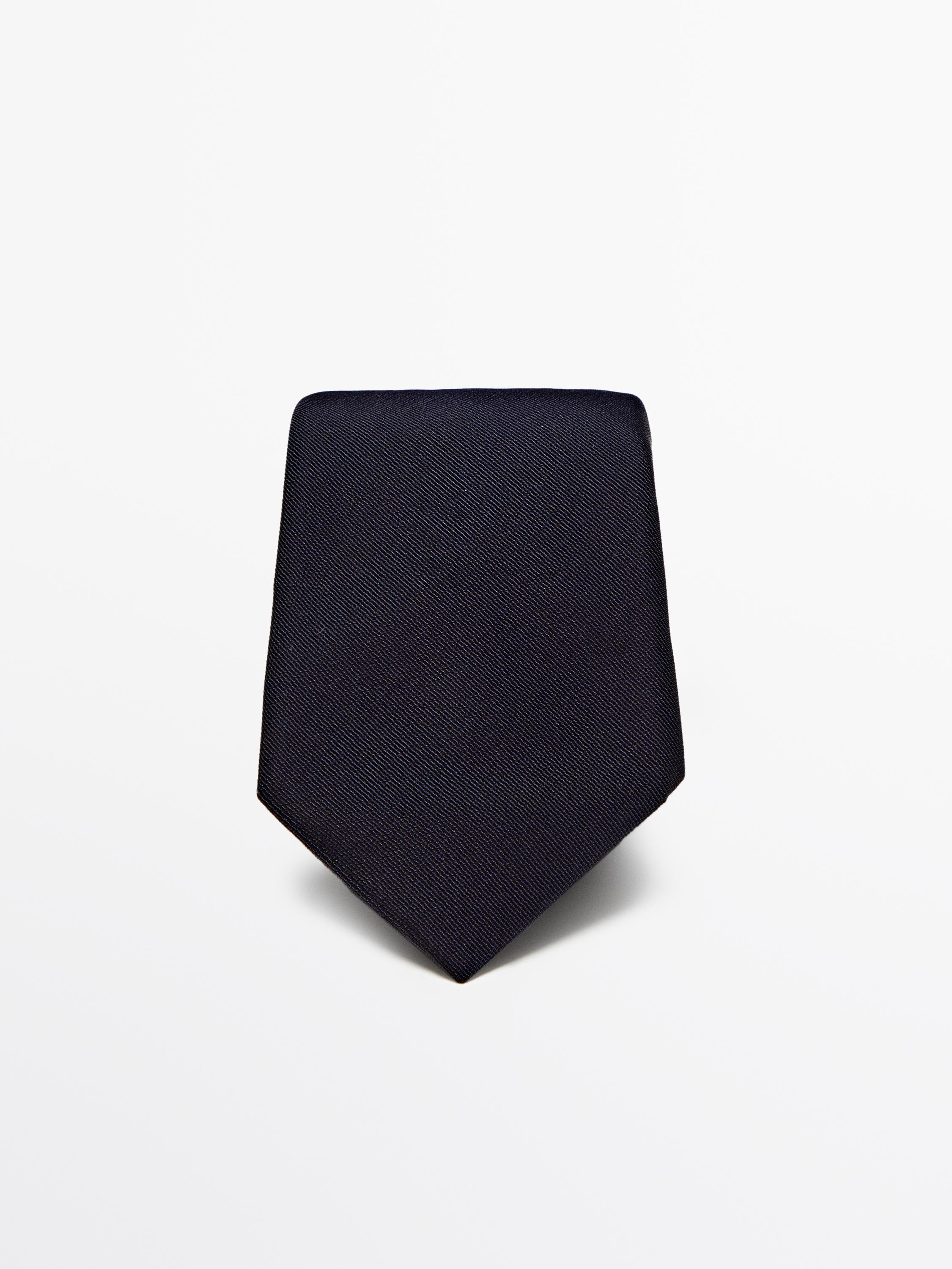 Cotton and silk blend twill tie — Blue