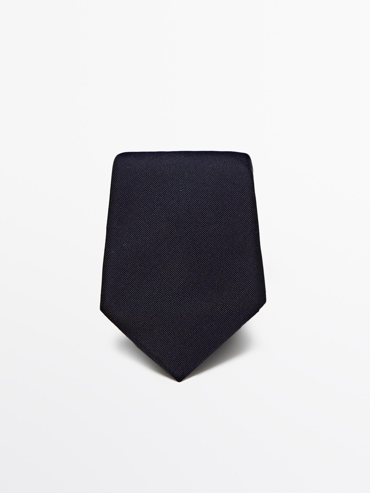 Cotton and silk blend twill tie — Blue