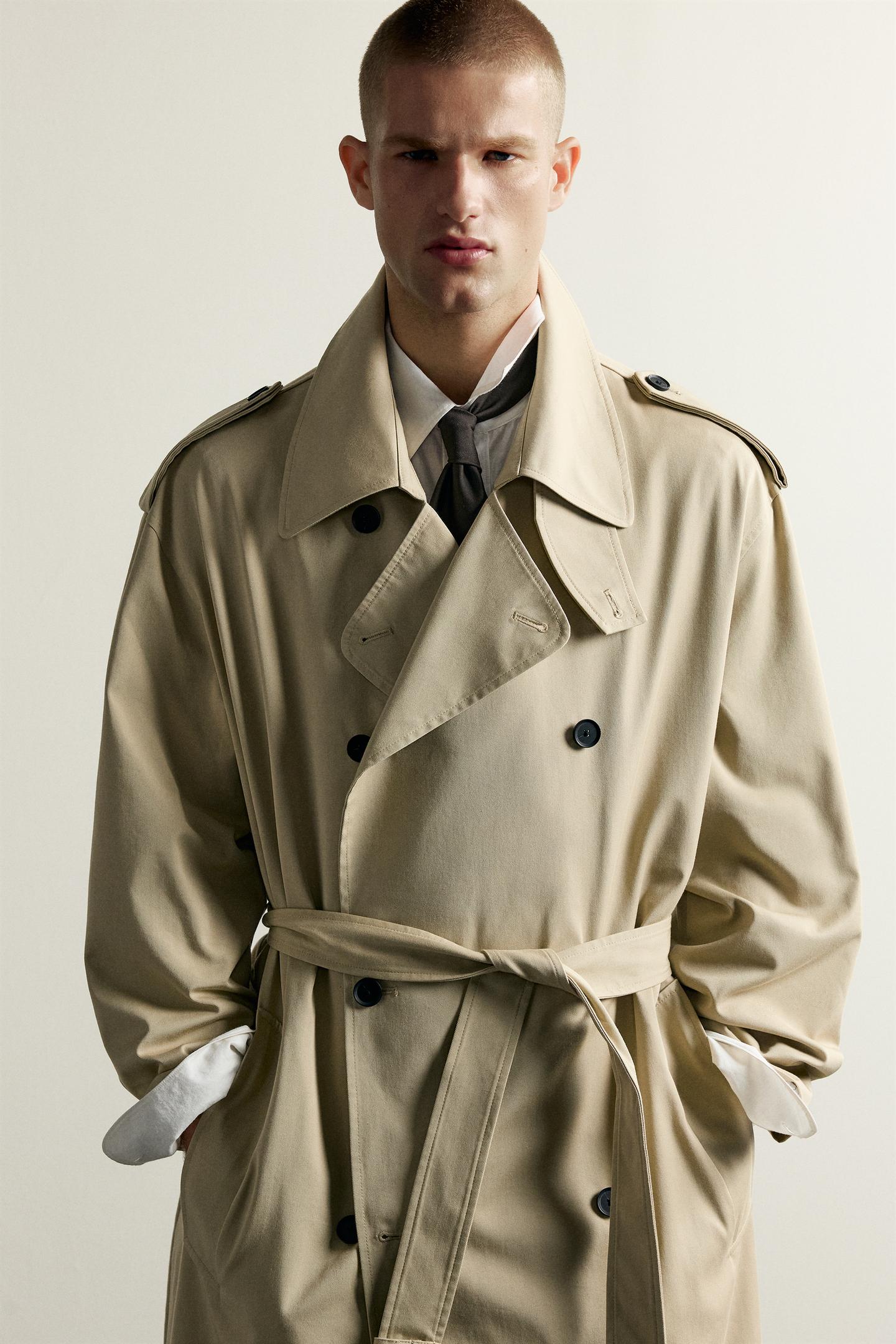 Мужское пальто Zara Relaxed-Fit Trench, цвет: Бежевый — фото 5