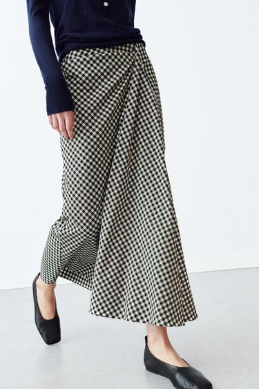 Zara DRAPED GINGHAM SKIRT - Black / White