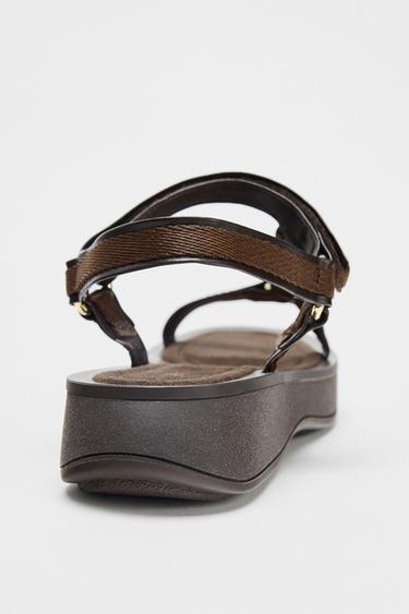 STRAPPY HOOK-AND-LOOP SANDALS - Chocolate Brown by Zara - Image 4