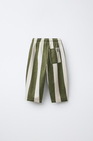 STRIPED STRAIGHT PLUSH TROUSERS - Green by Zara - Image 1
