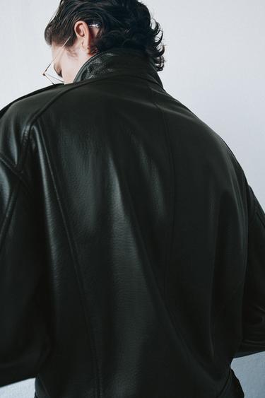 ZW COLLECTION LIMITED EDITION LEATHER BOMBER JACKET - Bottle green by Zara - Image 2