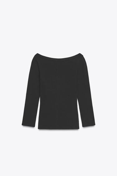 BOAT NECK T-SHIRT - Black by Zara - Image 5