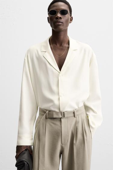 Zara PLEATED PANTS WITH BELT - Gray