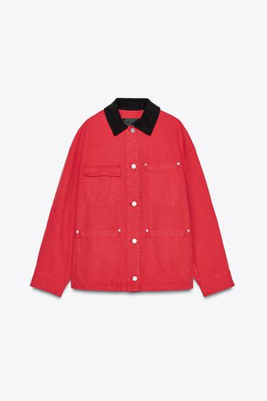ZW COLLECTION CONTRAST-COLLAR OVERSHIRT - Red by Zara