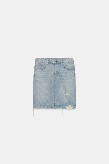 FALDA MIDI DENIM ROTOS - Azul claro de Zara