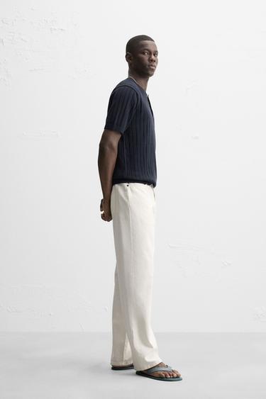 BUTTON-NECK KNIT T-SHIRT - Navy blue by Zara - Image 3