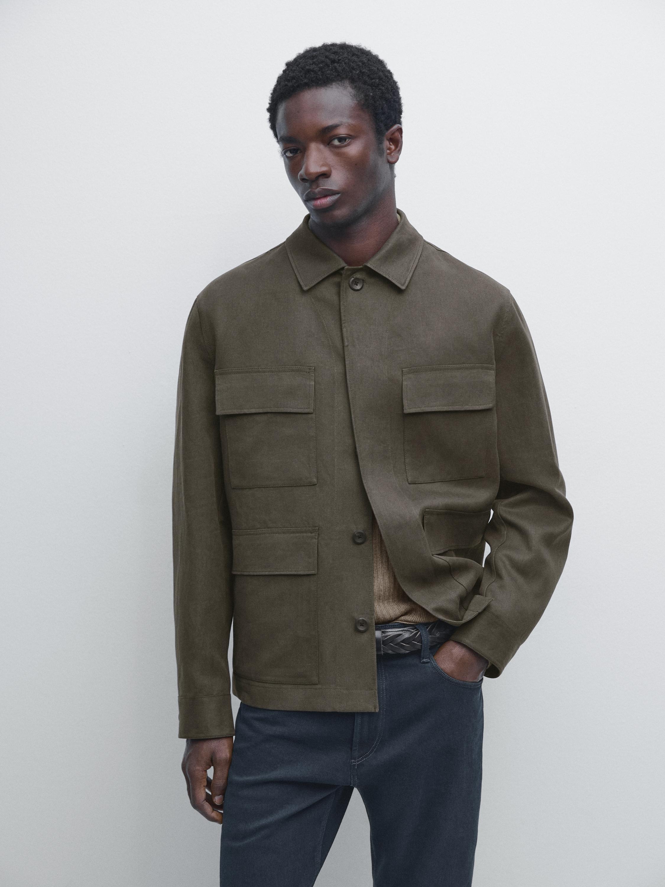 Linen overshirt with pocket details