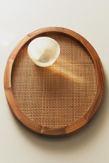 OVAL WOODEN RATTAN TRAY - Brown by Zara