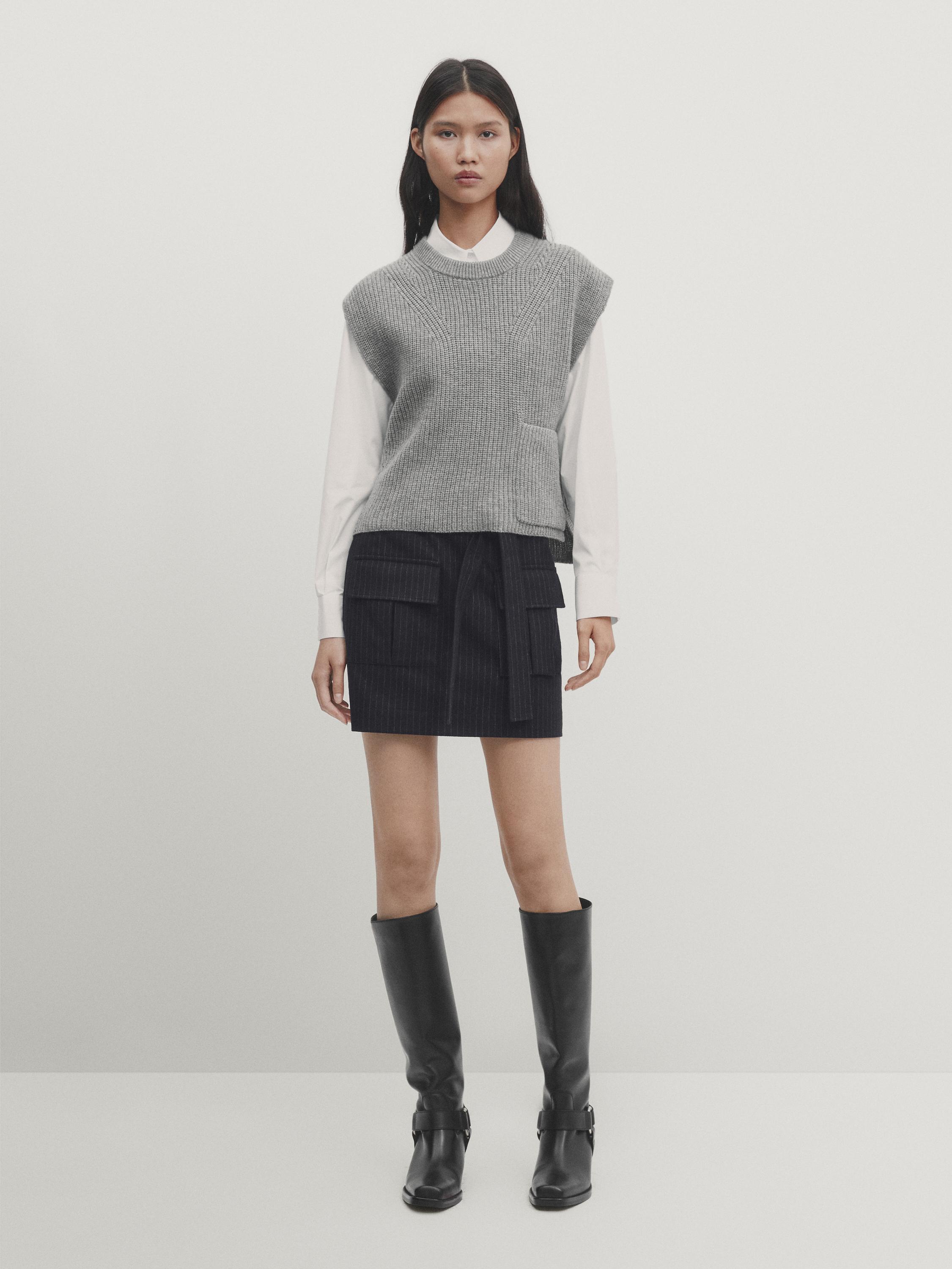 Pinstriped mini skirt with pockets - Studio - Navy blue | ZARA Canada