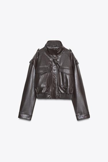 FAUX LEATHER SHORT JACKET - Taupe grey by Zara