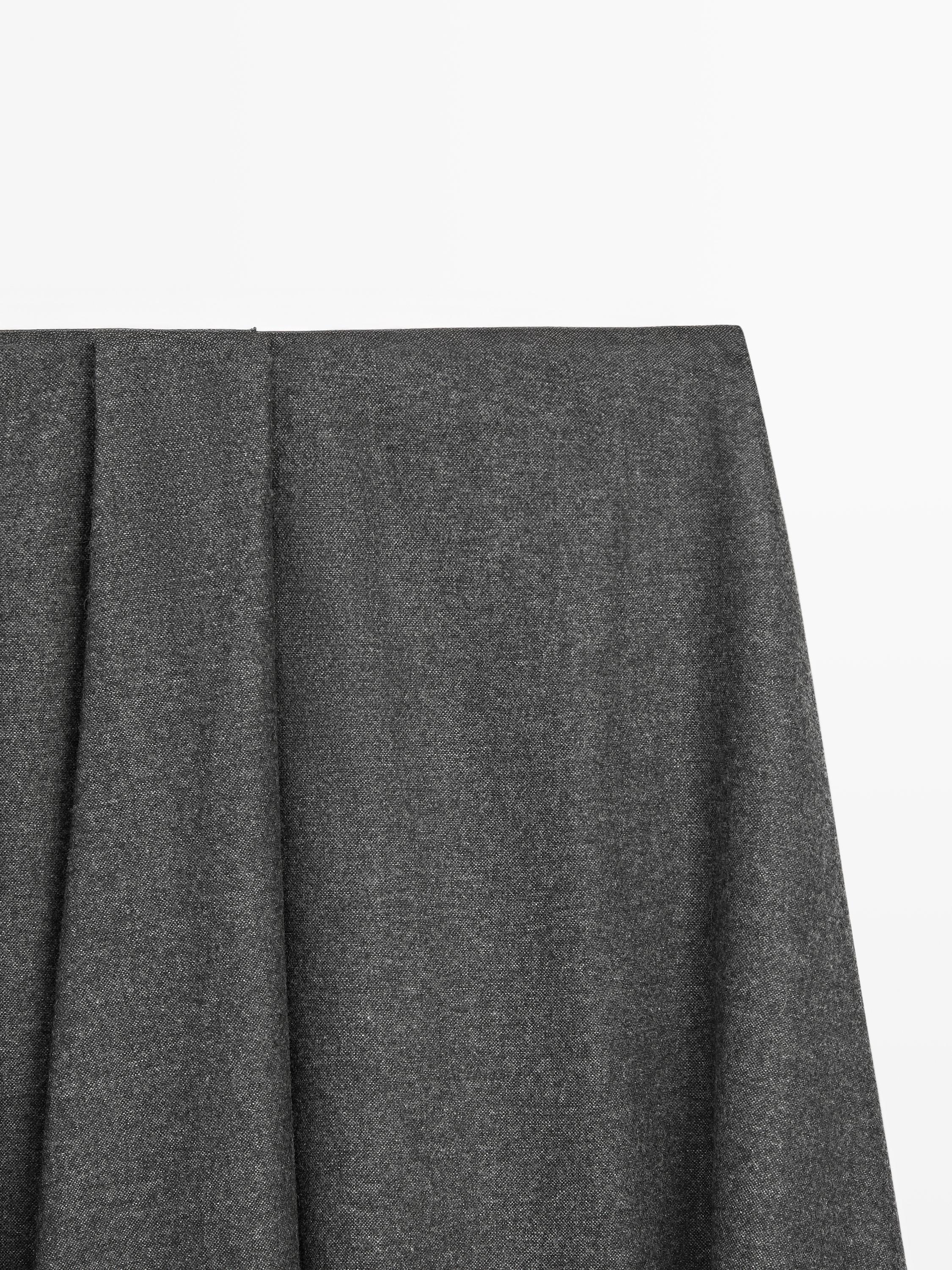 Flared wool blend midi skirt with pleat