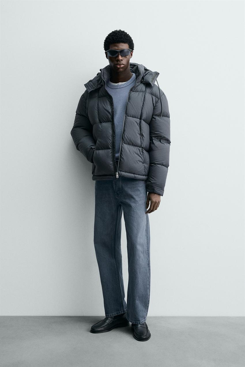 撥水加工100%フェザーダウンジャケット - ブルー/グレー | ZARA Japan 