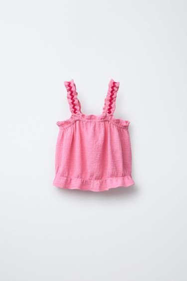 WAVY TRIM TEXTURED TOP - Mid-pink by Zara