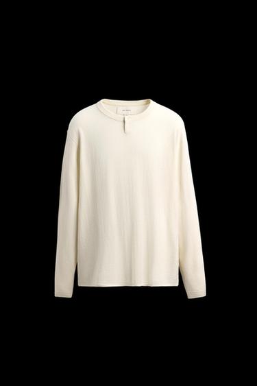 Zara COTTON-CASHMERE BUTTON NECK SWEATER - Ecru - Image 0