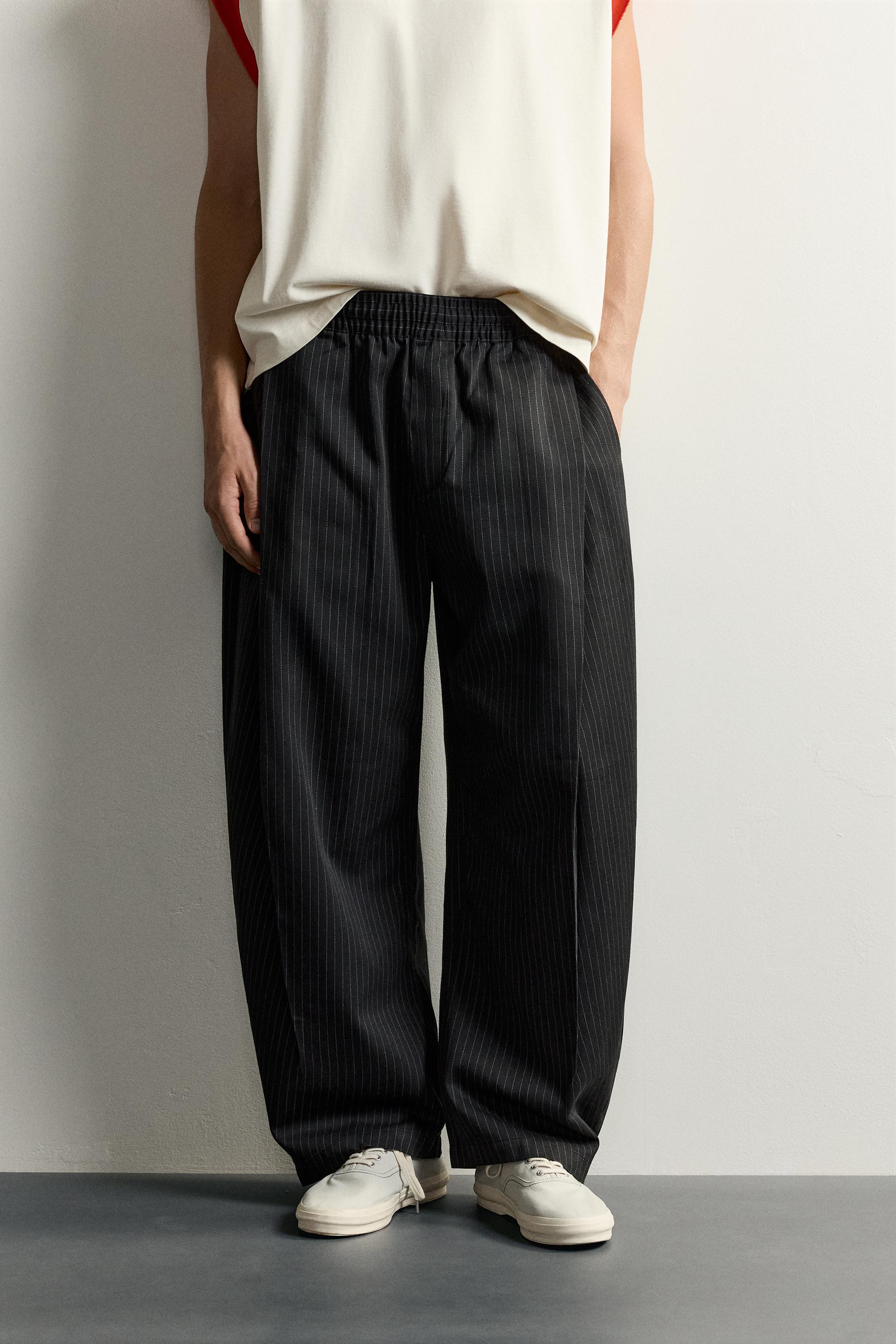 SIDE-PLEAT BALLOON FIT TROUSERS — striped