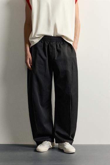 BALLOON FIT TROUSERS WITH SIDE PLEATS - striped by Zara