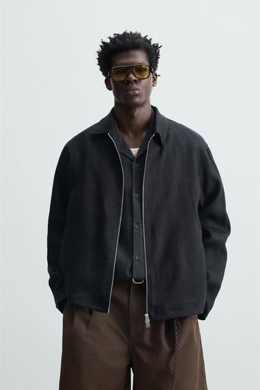 100% LINEN OVERSHIRT - Navy blue by Zara