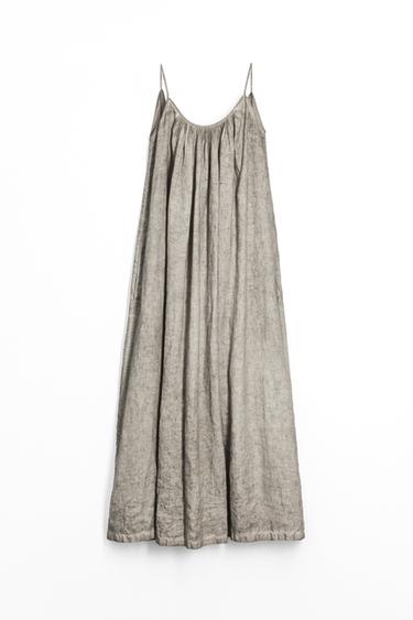 Zara 100% LINEN STRAPPY DRESS ZW COLLECTION - Gray