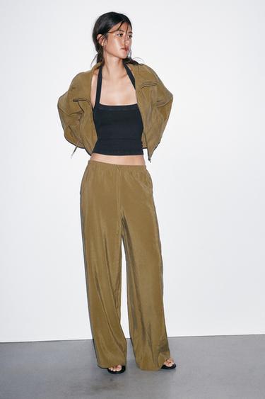 CALÇA FLUIDA PALAZZO - Verde-oliva-escuro da Zara