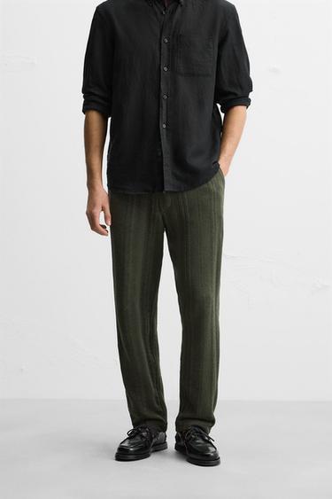STRIPED TEXTURED TROUSERS - Green by Zara - Image 1