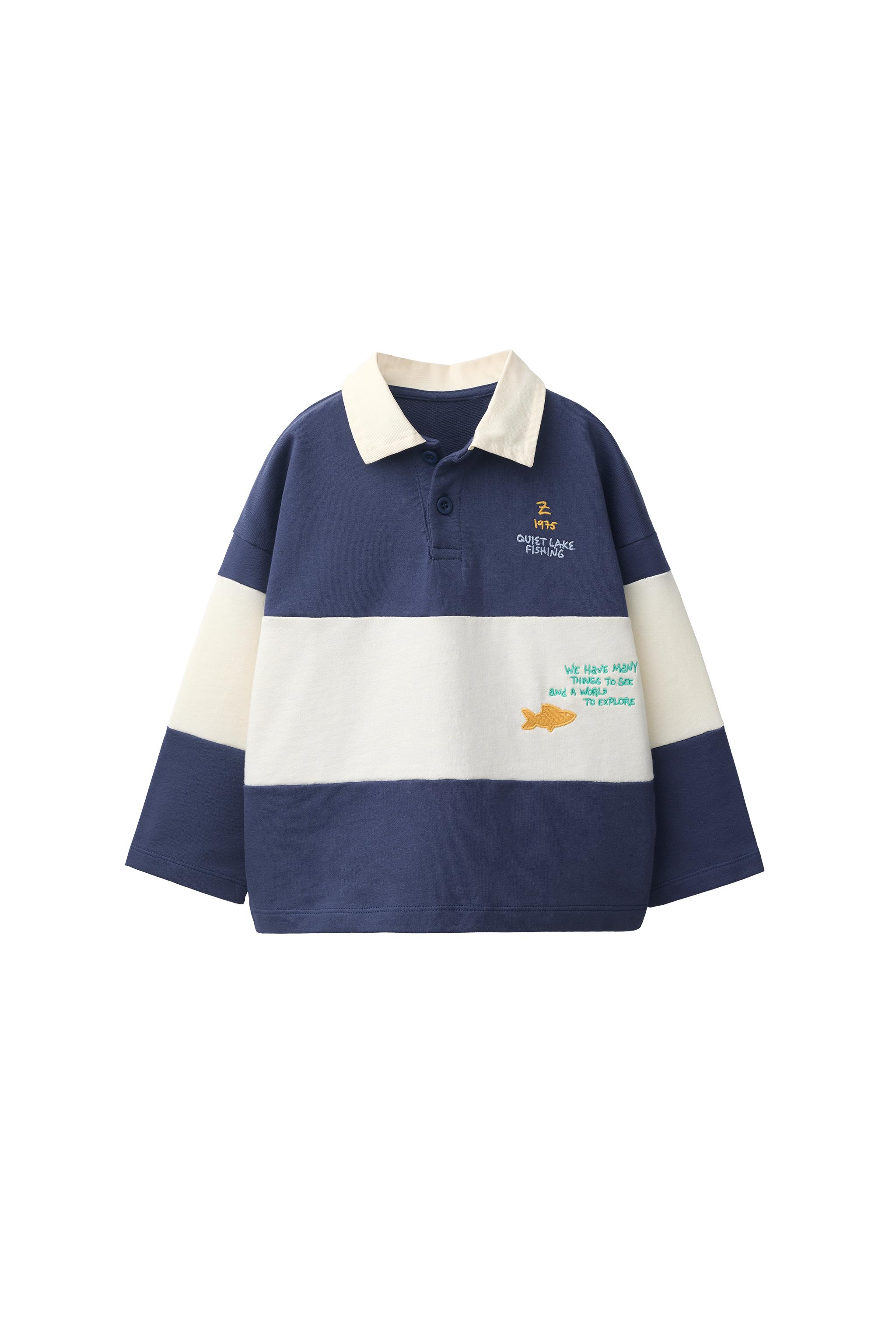 トップス MULTI BORDER LOGO KNIT POLO TOP STRIPED EMBROIDERED KNIT POLO SHIRT - Blue | ZARA India