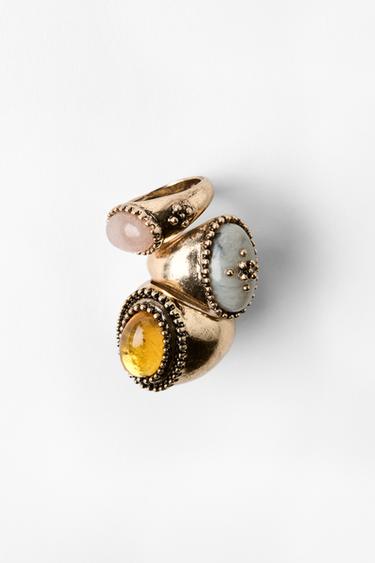 Zara 3-PACK OF STONE RINGS - Golden