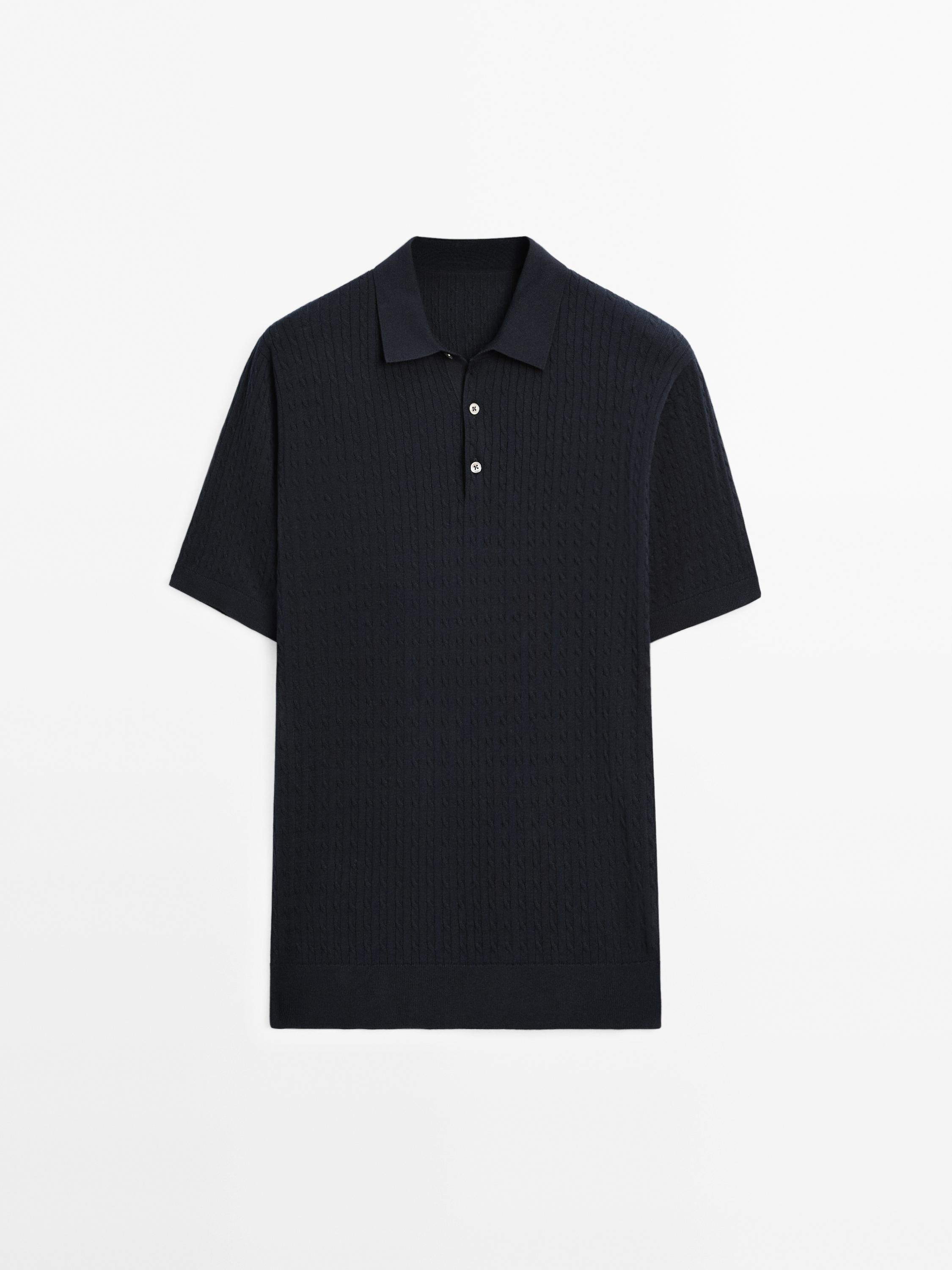 Pull polo en maille tressée 100 % coton