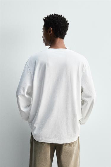 BUTTON NECK T-SHIRT - White by Zara - Image 2