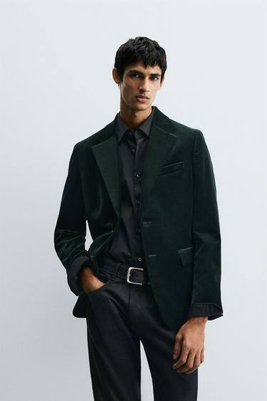 REGULAR FIT VELVET BLAZER - Bottle green by Zara