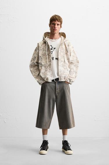 Zara ABSTRACT PRINT DENIM JACKET - Ecru