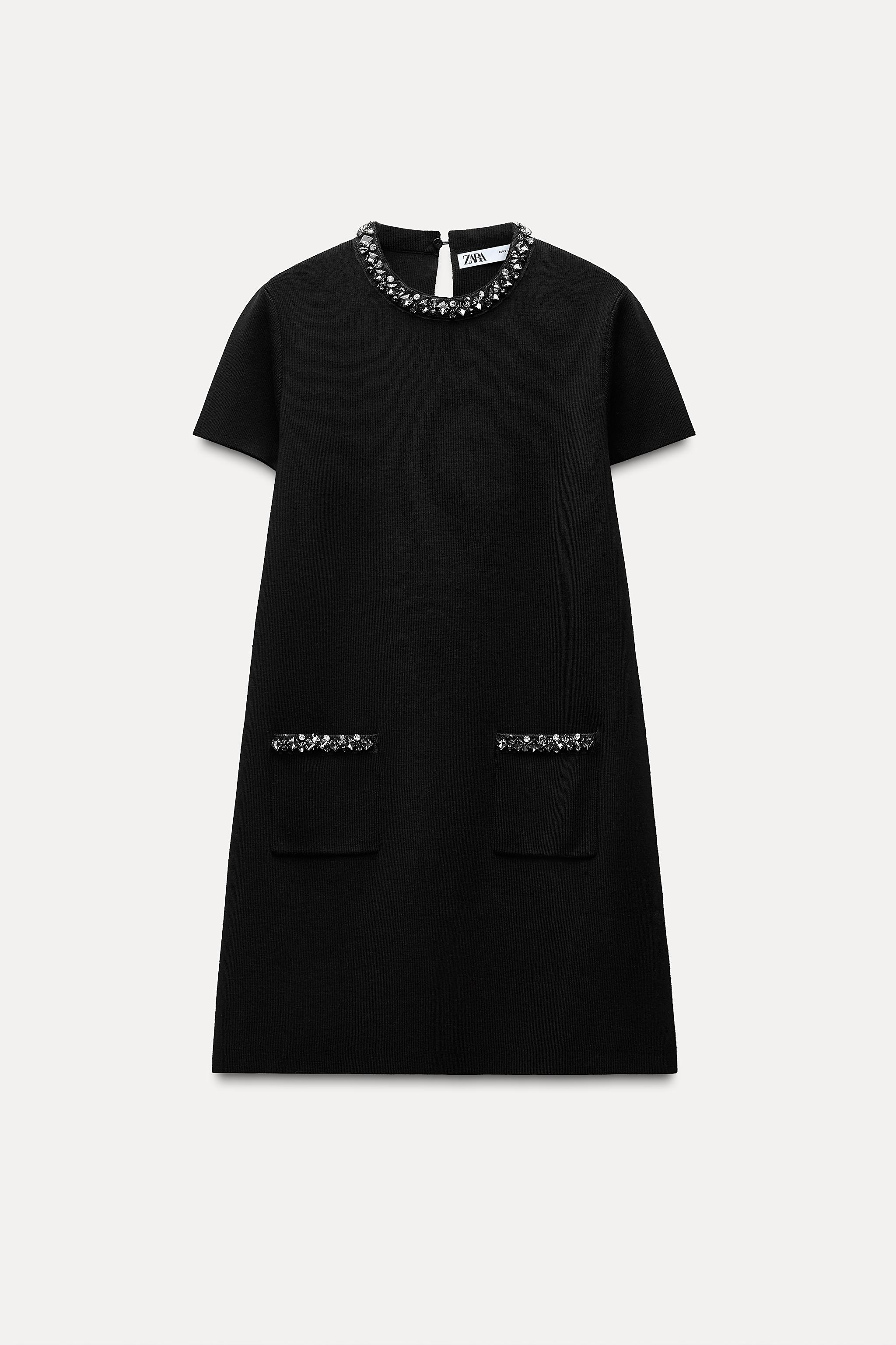 KNIT MINI DRESS WITH RHINESTONE BEADS - Black | ZARA Australia