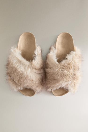 FAUX FUR CRISS-CROSS SANDALS - Beige by Zara - Image 2