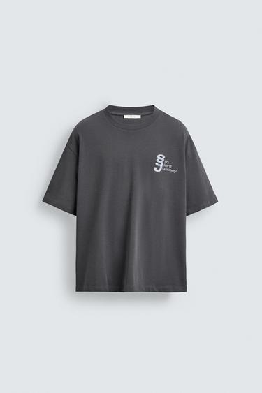 تيشرت بطبعة ممزوجة - أزرق لامع الخاص بـ Zara