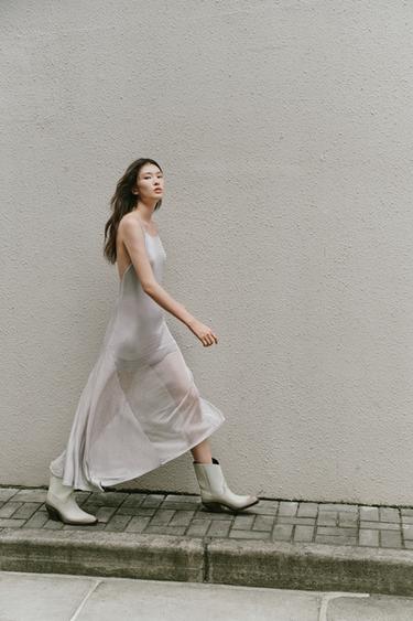 Zara 金屬紗線中長版洋裝 - 銀色