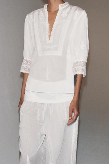 بلوزة مطرزة ZW COLLECTION - خَام الخاص بـ Zara