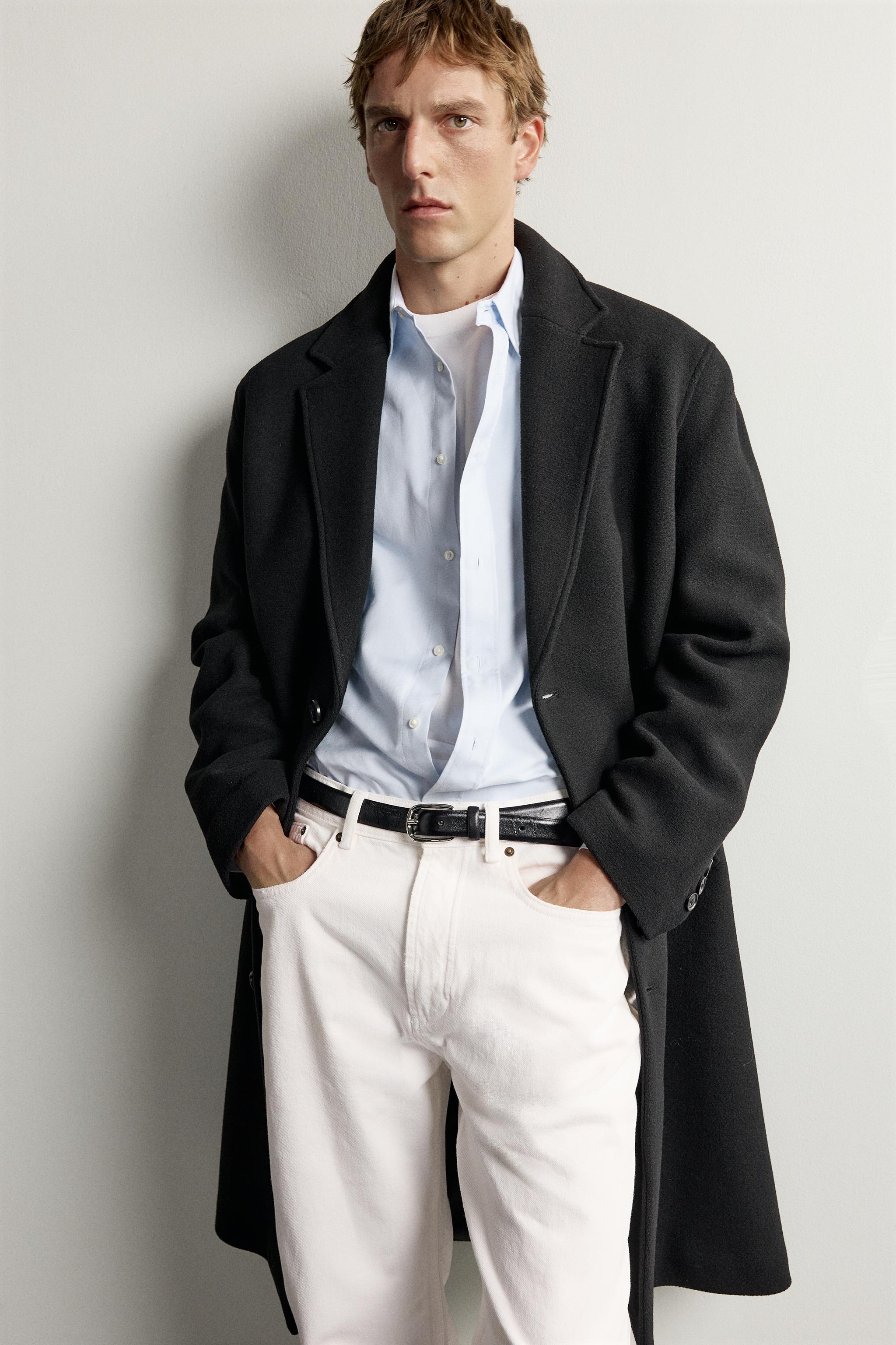 WOOL-BLEND RELAXED FIT COAT — Black