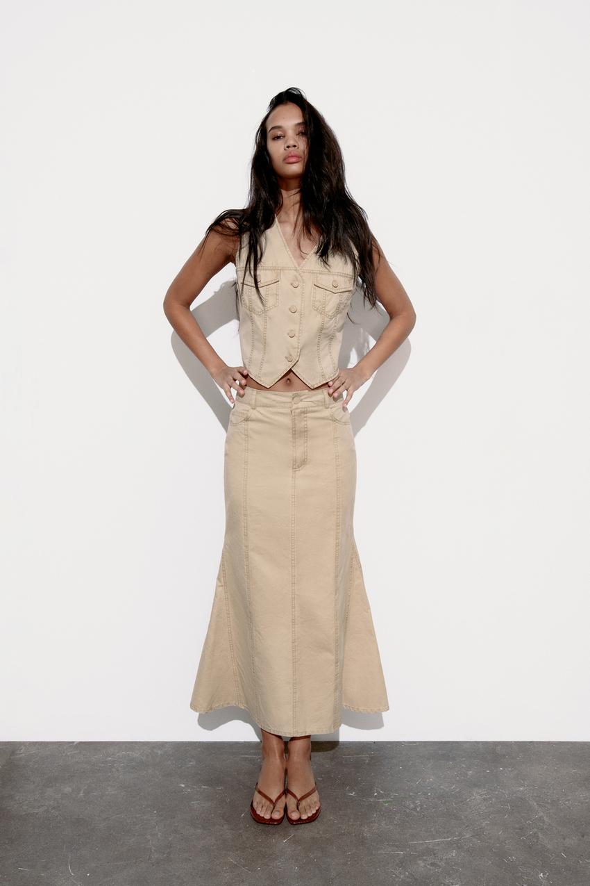 WASHED EFFECT LONG SKIRT - taupe brown