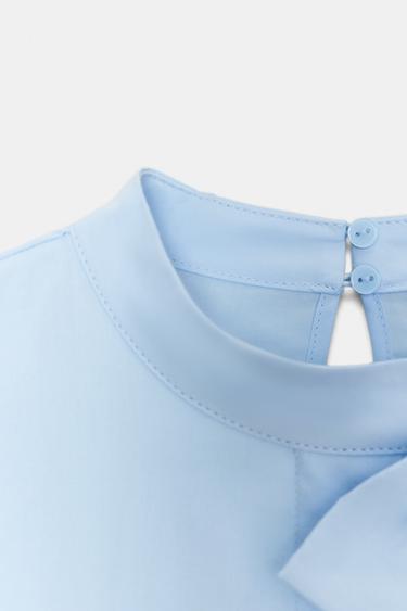 BLOUSE EN POPELINE À NŒUD - Bleu clair de Zara - Image 9