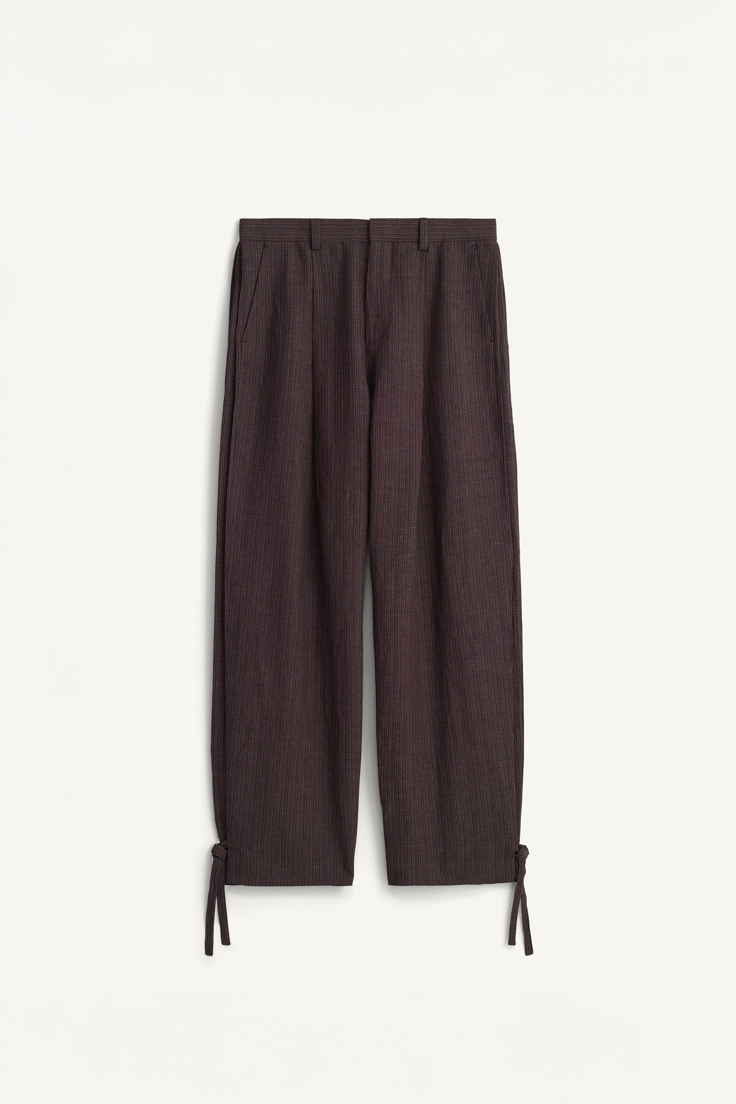 VISCOSE-LINEN STRIPED SUIT PANTS WITH SIDE PLEATS