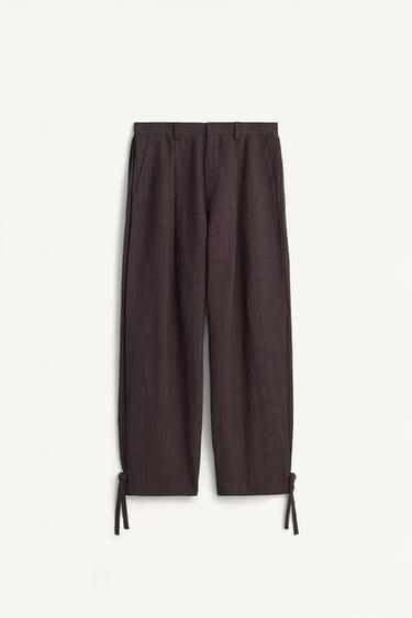 VISCOSE/LINEN STRIPED SUIT TROUSERS WITH SIDE PLEATS - Dark brown by Zara